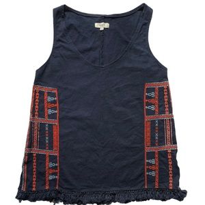 MADEWELL Womens Small S Shirt Tank Sleeveless Embroidered Blue Orange Fringe Hem
